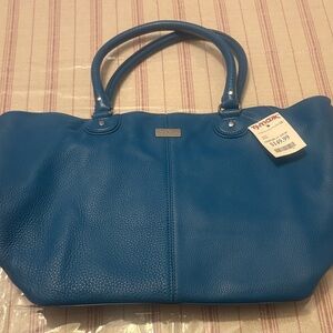 Cole Haan Pebbled Leather Blue Tote Bag